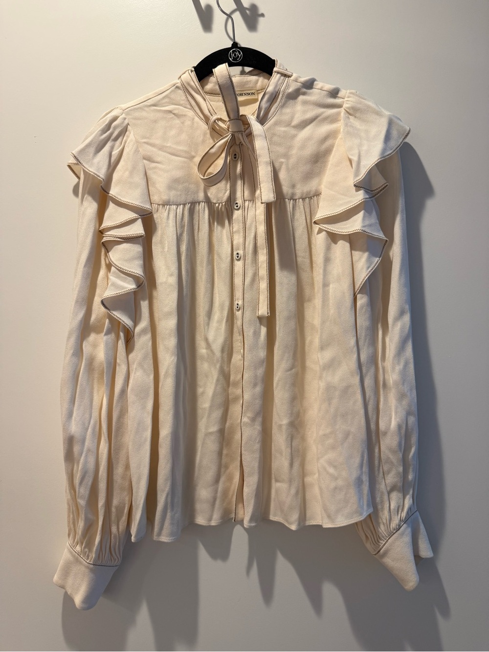 Ulla Johnson Cream Tie-Neck Ruffle Blouse